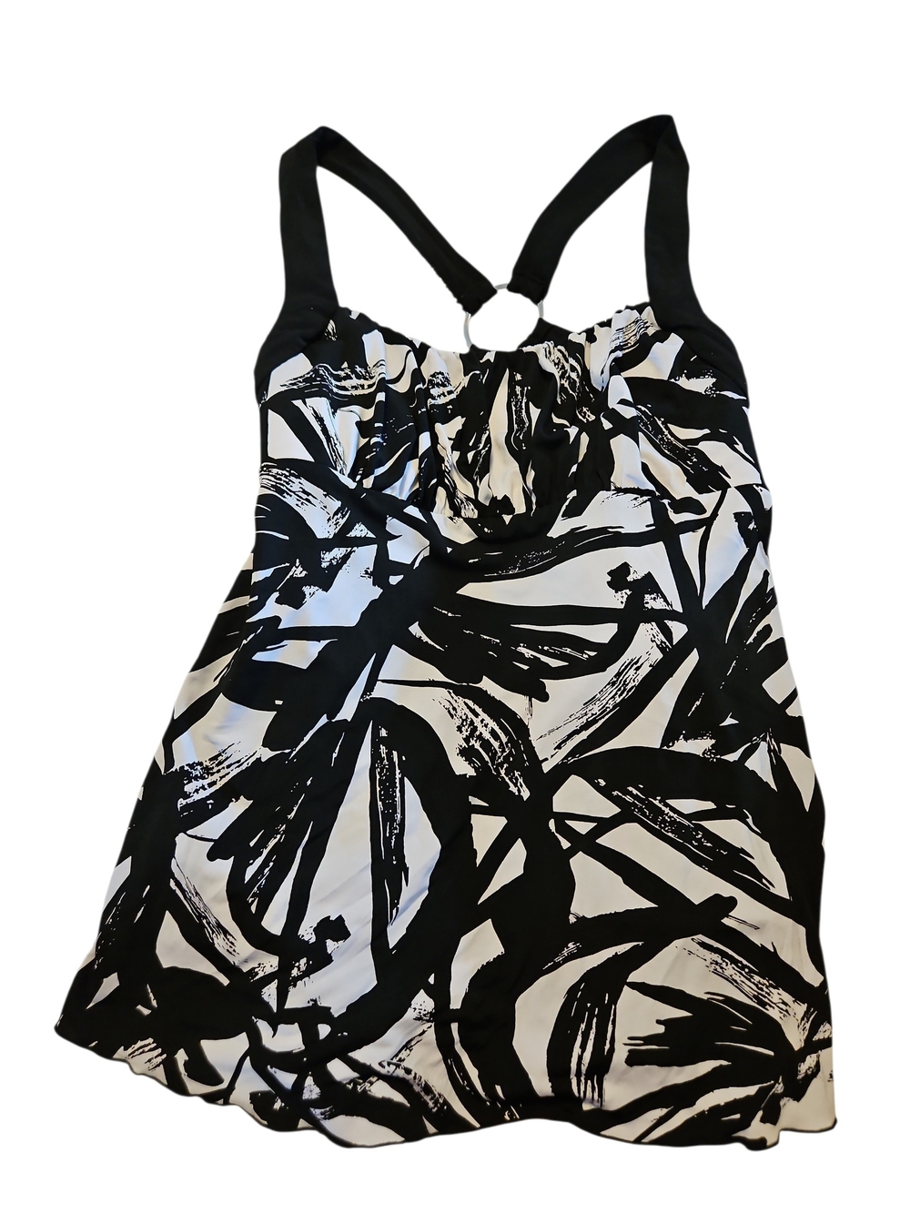 Iz Byer Black and White Abstract Print Swim Tankini Size Medium